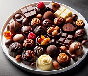 plato con bombones de diferentes tipos de chocolate